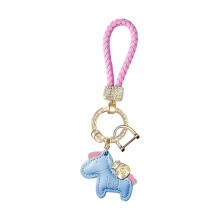 Cartoon Horse Keychain Featuring Soft PU Leather And Alloy-Blue