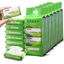 COZZY Ultra-Kompatta Mini Resewipes - Skonsamma, Oparfymerade, Alkoholfritt - För Vuxna, Barn & Spädbarn - 48 Pack
