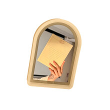 Compactly ABS Desktop Mirror With Adjustable LED Light-Beige