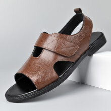 (Light Brown-1, 6.5) Cool Exclusive Summer Fashion Open-Toe Men's Sandals Mules, Urban Casual with Exquisite Stitching Details, Secure Heel