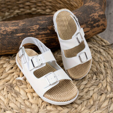 (White, 6.5) Men's Adjustable Metal Buckle Sandals - Breathable PU Synthetic & EVA Sole for Outdoor, Beach, Casual Wear