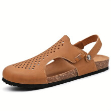 (Light Brown-1, 8.5) Men's Closed-Toe Fisherman Sandals, Slip-Round Toe Flip Flops with Sole & Sole Suitable for Hiking, Casual