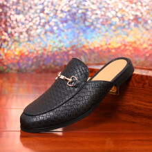 (Black, 6.5) Stylish Men's Slip-On Slippers with Rubber Soles - Comfortable Half Slippers for Summer, Spring & Fall - Casual