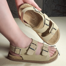 (Khaki, 10.5) Men's Adjustable Metal Buckle Sandals - Breathable PU Synthetic & EVA Sole for Outdoor, Beach, Casual Wear