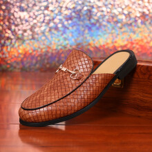 (Yellow, 8.5) Stylish Men's Slip-On Slippers with Rubber Soles - Comfortable Half Slippers for Summer, Spring & Fall - Casual