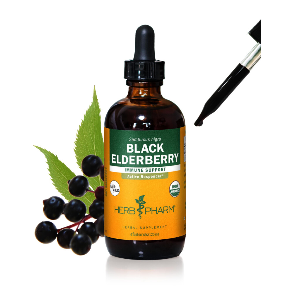Herb Pharm Black Certified Organic Elderberry Liquid Extract For Immune System Support, Organic Cane Alcohol, 4 Ounce