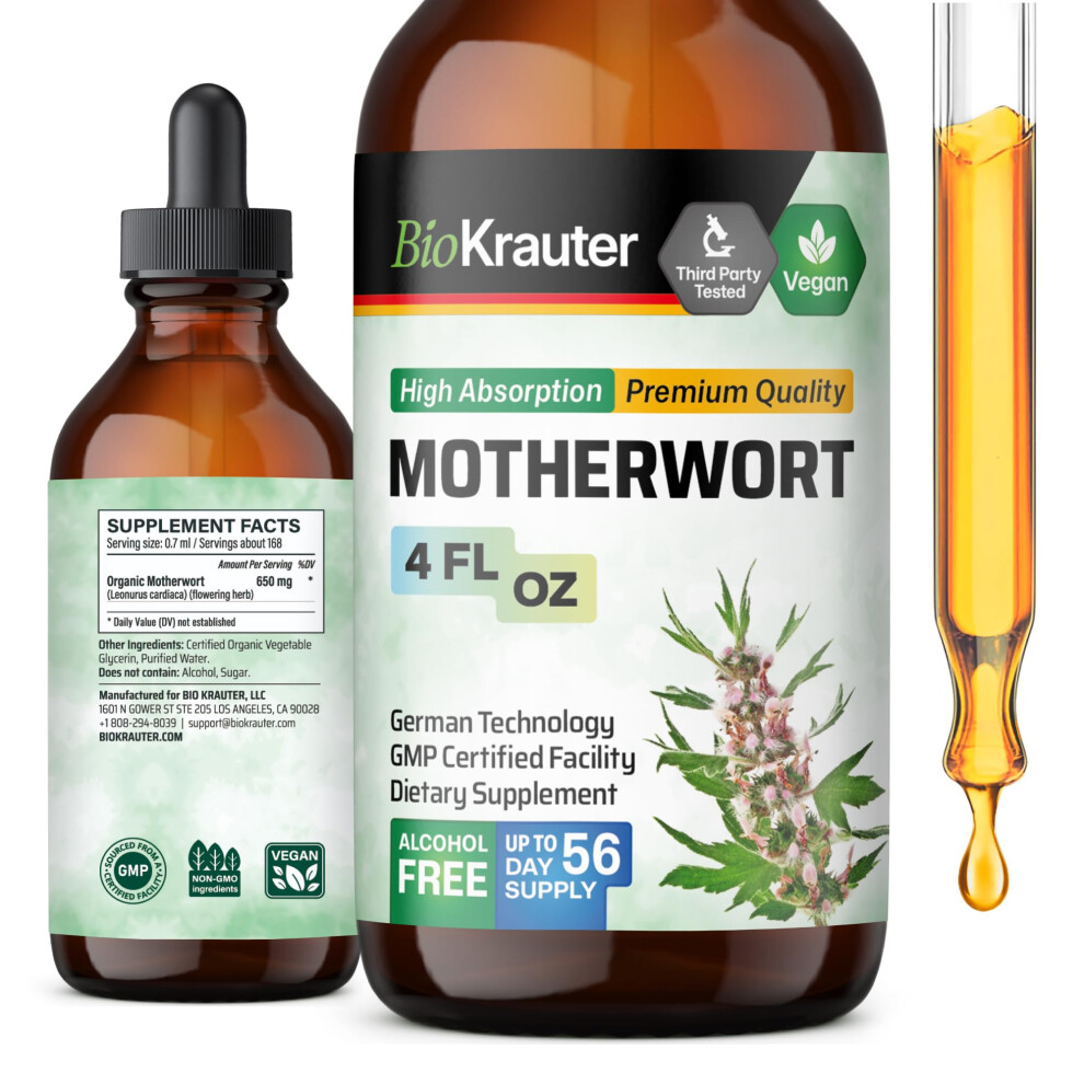 Bio Krauter Motherwort Tincture - Motherwort Herbal Extract - Liquid Supplement For Womens Health - Promote Calm - Alcohol & Sugar Free - Vegan Drops