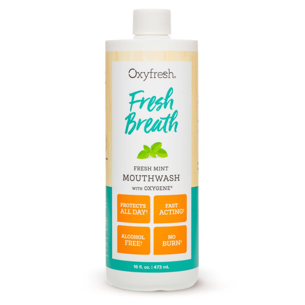 Oxyfresh Fresh Breath Fresh Mint Mouthwash - Dentist Recommended For Long-Lasting Fresher Breath & Healthy Gums | Alcohol & Fluoride Free (1-16 Oz Bot