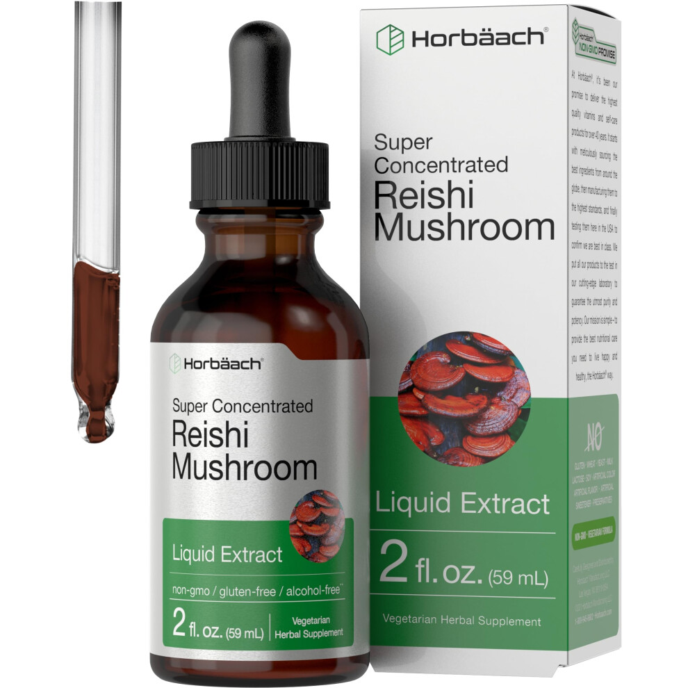 Horbach Reishi Mushroom Extract Tincture | 2 Fl Oz | Liquid Drops | Ganoderma Lucidum | Vegetarian, Alcohol Free | Non-Gmo, Gluten Free Supplement