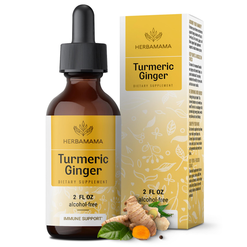 Herbamama Black Turmeric And Ginger Supplement - Vegan Immune Complex With Liquid Turmeric With Ginger And Pepper Extract - Non-Gmo, Alcohol & Sugar-F