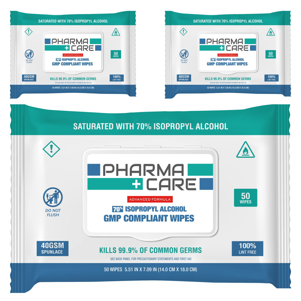 Pharmacare Advanced Formula 70% Alcohol Wipes - (50 Count) 3 Packs