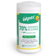 Toallitas Wipex de Alcohol Isopropílico al 70%, 80 Unidades sin Pelusa en Envase Sellado