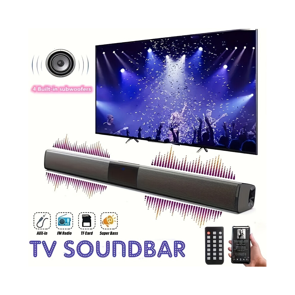 (Black) Multifunctional Soundbar Speaker System With 4 Built-In Subwoofers, Stereo Sound, Aux, Tf, Fm, Button Control Black 5062264033809
