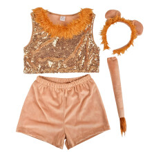 Lions Costume Lions Ears Headband Tail Sequins Top Shorts-2