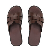 (Dark Brown, 9.5) Plus Size Men's Fashion T-Strap Hollow-Out Slides/Microfiber Upper And Lining Skin-Friendly Breathable Soft Comfortable