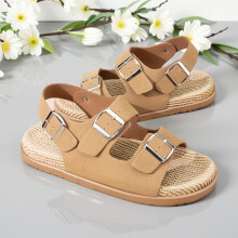 (Dark Brown, 6.5) Men's Adjustable Metal Buckle Sandals - Breathable PU Synthetic & EVA Sole for Outdoor, Beach, Casual Wear