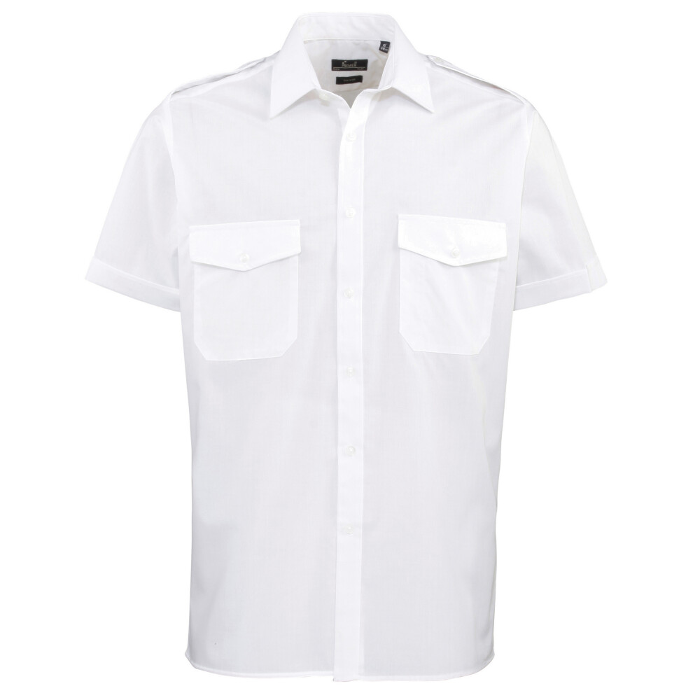 Premier (17.5, ) Mens Short Sleeve Pilot Plain Work Shirt White