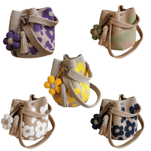 Mit Blumen bestickte Häkeltasche mit verstellbarem-Grün 1