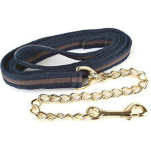 (One Size, Navy/Grey) Hy Soft Webbing Lead Rein With Chain