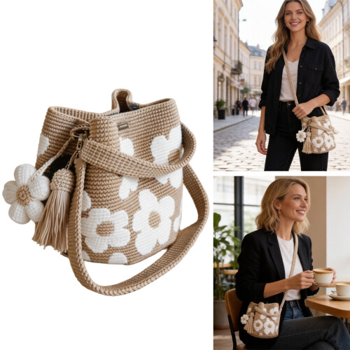 Floral Embroidered Crochet Bag With Adjustable Shoulder-Green 2