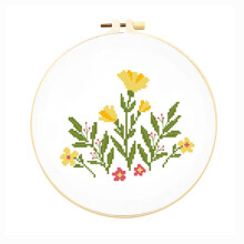 (Cute little yellow flower, Bamboo stretch) Cartoon little bee cross stitch children's needlework practice bag handmade diy creative hanging picture