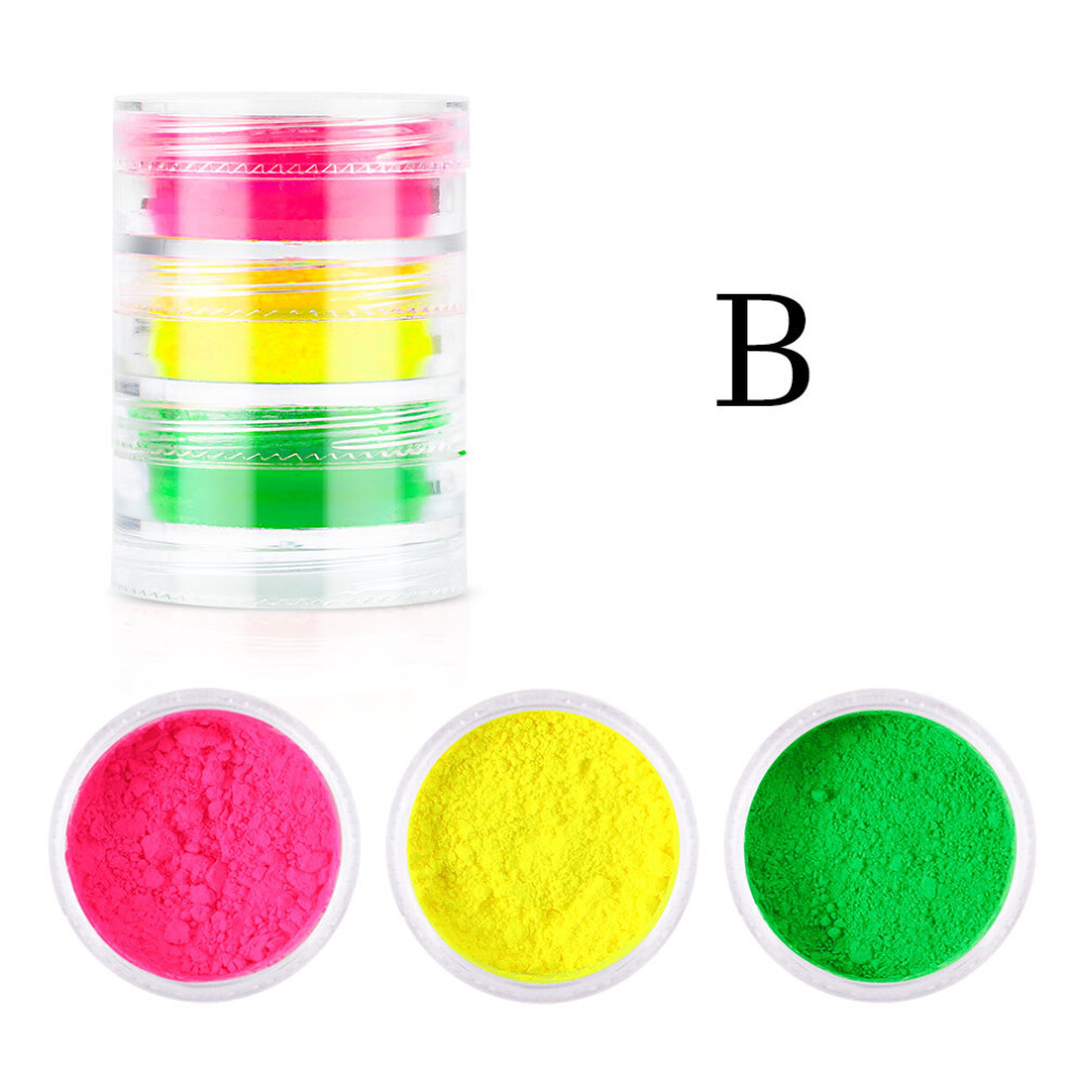 (B) 3-color fluorescent powder OPP packaging, gasket to prevent leakage, powder phototherapy nail polish