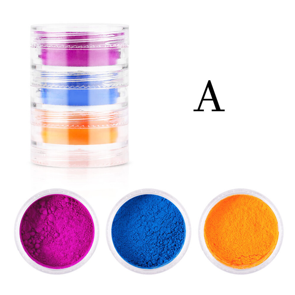 (A) 3-color fluorescent powder OPP packaging, gasket to prevent leakage, powder phototherapy nail polish