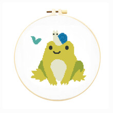 (Cute frog, Bamboo stretch) Cartoon little bee cross stitch children's needlework practice bag handmade diy creative hanging picture