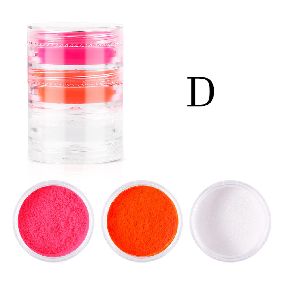 (D) 3-color fluorescent powder OPP packaging, gasket to prevent leakage, powder phototherapy nail polish