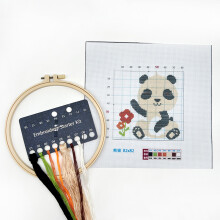 (Panda, Imitation bamboo embroidered stretch) Cartoon little bee cross stitch children's needlework practice bag handmade diy creative hanging picture