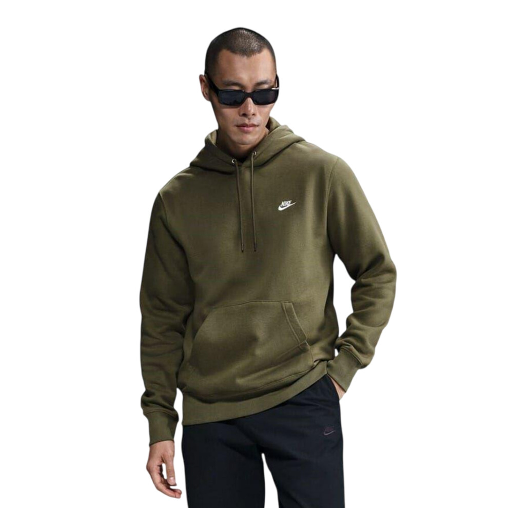 Nike (M, Olive/White) Mens Club Fleece Pullover Hoodie White