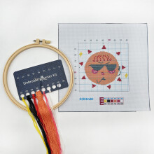 (Sun, Bamboo stretch) Cartoon little bee cross stitch children's needlework practice bag handmade diy creative hanging picture