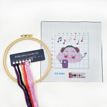 (Clouds, Bamboo stretch) Cartoon little bee cross stitch children's needlework practice bag handmade diy creative hanging picture