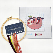 (Sloth, Bamboo stretch) Cartoon little bee cross stitch children's needlework practice bag handmade diy creative hanging picture