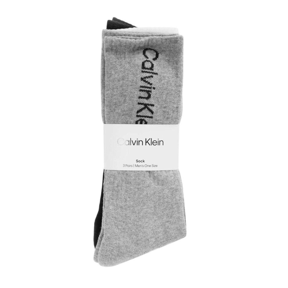 Calvin Klein (7 Uk-11 Uk, Multicoloured) Mens Lettering Crew Socks (Pack Of 3)
