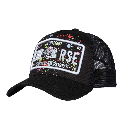 (One Size, Black) Christian Rose Li Plate Trucker Cap