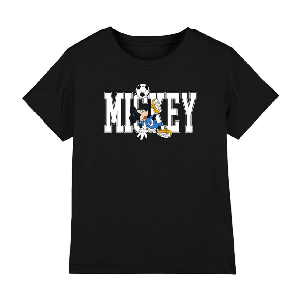 Disney (7-8 Years, Black) Childrens/Kids Kick Mickey Mouse Football T-Shirt