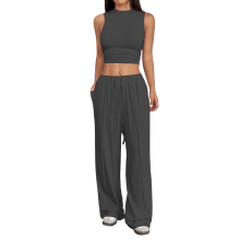 Women's two-piece casual sleeveless sportswear set-Black M