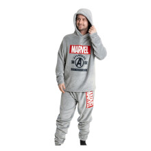 (XXL, Grey) Avengers Mens Hooded Long-Sleeved Long Pyjama Set