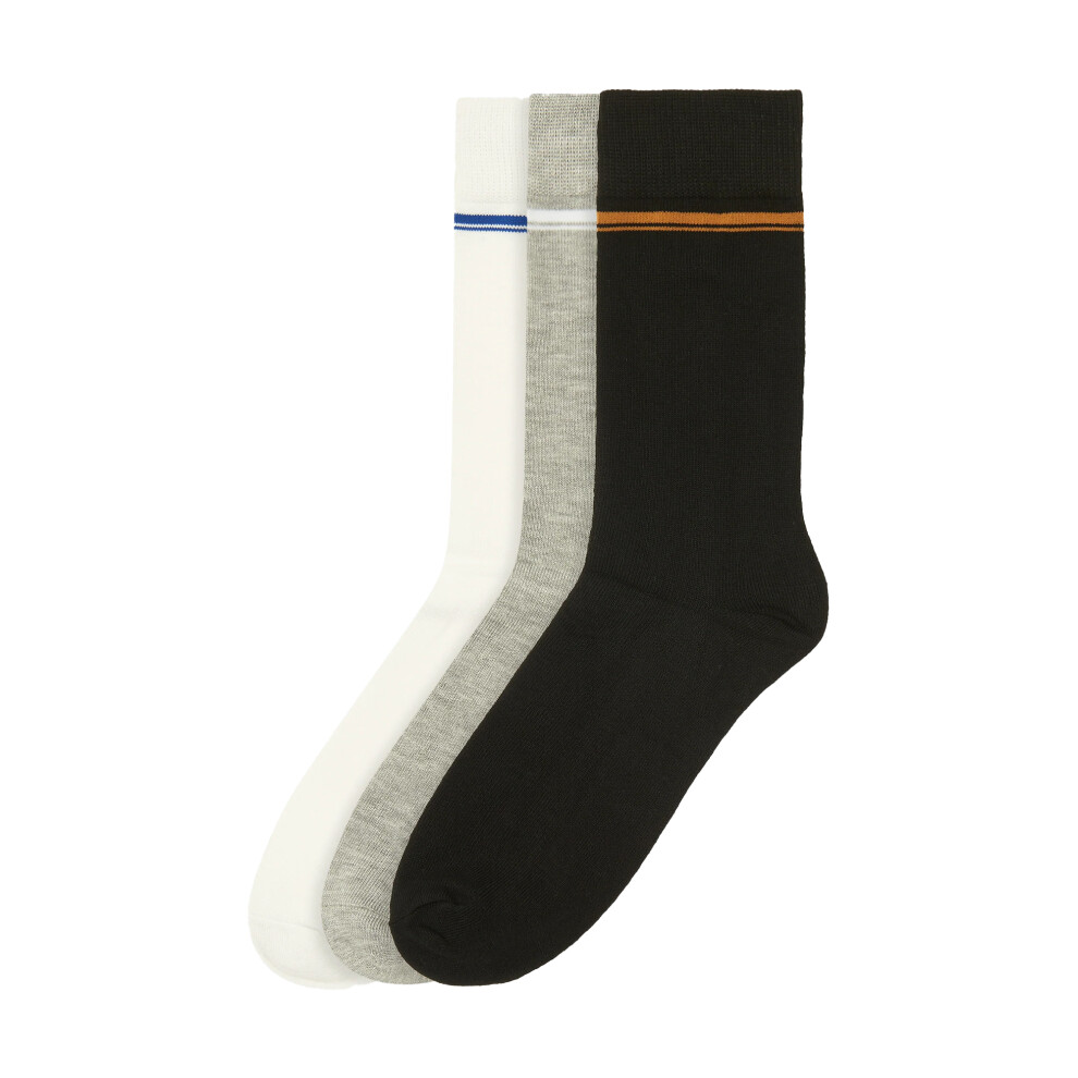 Ben Sherman (7 Uk-11 Uk, Black/Grey/White) Mens Stripe Bamboo Socks (Pack Of 3)
