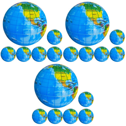 18Pcs Globe Shaped Stress Balls Bulk Educational Squeeze Toys Blue 1