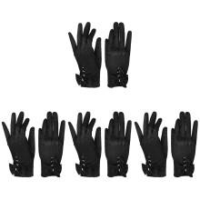 4Paare Schwarze Satin Abendhandschuhe Damen