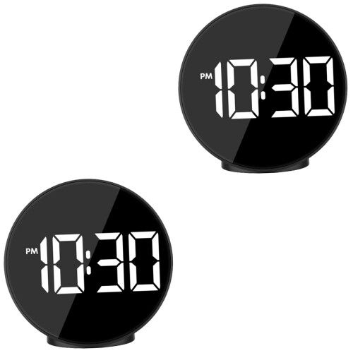 2Pcs Black Reflective Surface LED Screen Clock USB Voice Control Alarm 1