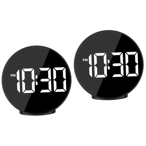2Pcs Black Reflective Surface LED Screen Clock USB Voice Control Alarm 2