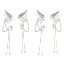 2Pairs Silver Non Piercing Ear Cuffs Flower Jewelry for Women Gift