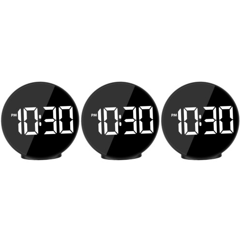 3Pcs Reflective Surface LED Screen Clock Black USB Voice Control Alarm 2