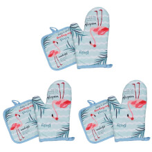 6Stk Ofenhandschuhe Und Matte Set Mit Flammendesign, Hitzeschutz, Bunt