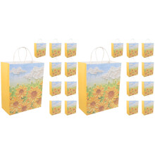 20Pcs Kraft Paper Gift Bags with Sunflower Print Brown Paper Tote Bags