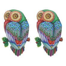 Set Of 2 Hanging Owl Decoration Wall Metal Iron Outdoor Art For Home