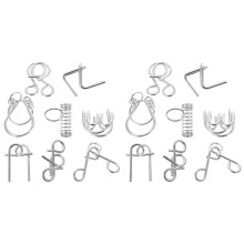 16Pcs Iron Metal Puzzle Toys Silver Brain Teaser Set